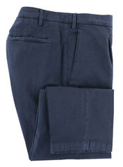 Barba Napoli Navy Blue Solid Cotton Blend Pants - Slim - 32/48 - (419)