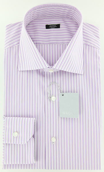 Barba Napoli Lavender Purple Striped Shirt - Extra Slim Fit - 17.5/44