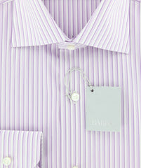Barba Napoli Lavender Purple Striped Shirt - Extra Slim Fit - 17.5/44