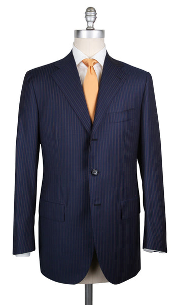 Cesare Attolini Navy Blue Wool Blend Striped Suit - (CA810171) - Parent