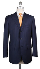 Cesare Attolini Navy Blue Wool Blend Striped Suit - (CA810171) - Parent