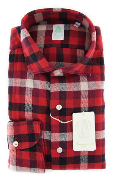 Finamore Napoli Red Check Shirt - Extra Slim - (FN830176) - Parent