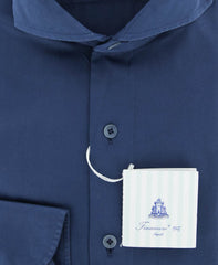 Finamore Napoli Navy Blue Solid Shirt - Slim - S/S - (27LA201165117)