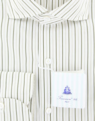 Finamore Napoli Olive Green Striped Shirt - Slim - (2018031511) - Parent