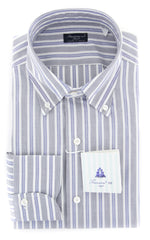 Finamore Napoli Blue Striped Shirt - Slim - 15.75/40 - (201803016)