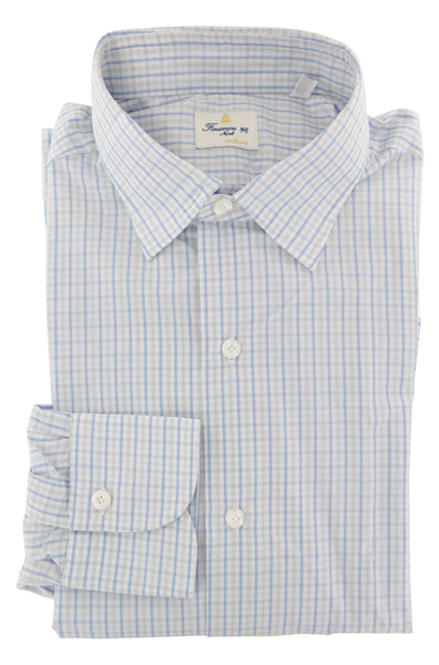 Finamore Napoli Light Blue Plaid Cotton Shirt - Extra Slim - (W0) - Parent