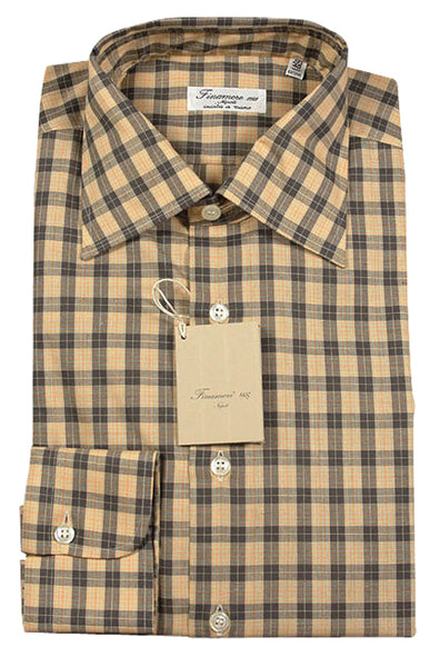 Finamore Napoli Orange Plaid Cotton Shirt - Slim - (485) - Parent