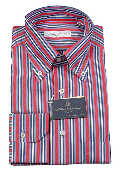Finamore Napoli Red Striped Cotton Shirt - Slim - (486) - Parent