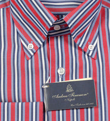 Finamore Napoli Red Striped Cotton Shirt - Slim - (486) - Parent