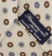 Finamore Napoli Beige Floral Silk Tie - 3.25" x 58.5" - (9J)