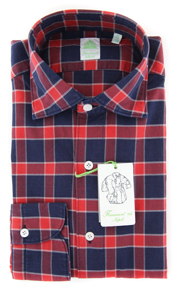 Finamore Napoli Red Window Pane Shirt - Extra Slim - (2018031320) - Parent