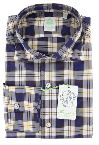 Finamore Napoli Navy Blue Plaid Cotton Shirt - Extra Slim - (IZ) - Parent