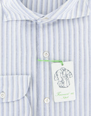Finamore Napoli Light Blue Striped Shirt - Extra Slim - (FNTYO7884SIZ) - Parent