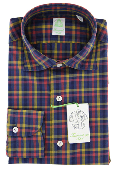 Finamore Napoli Navy Blue Plaid Cotton Shirt - Extra Slim - (IR) - Parent