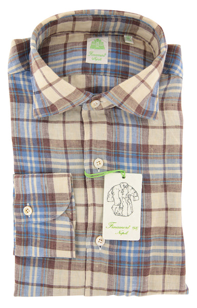 Finamore Napoli Beige Plaid Linen Shirt - Extra Slim - (OO) - Parent