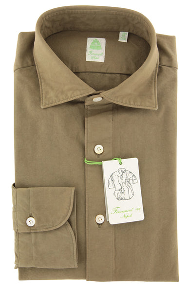Finamore Napoli Olive Green Solid Cotton Shirt - Extra Slim - (O1) - Parent