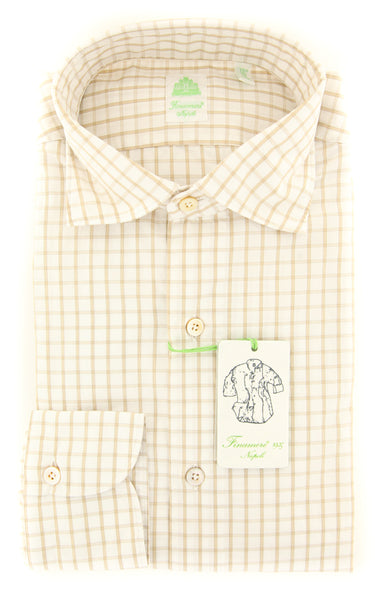 Finamore Napoli Off White Window Pane Shirt - Extra Slim - (2018022820) - Parent