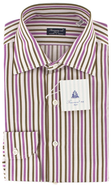 Finamore Napoli Purple and Brown Striped Shirt - Slim Fit - 15.75/40