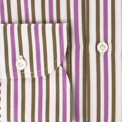 Finamore Napoli Purple and Brown Striped Shirt - Slim Fit - 15.75/40