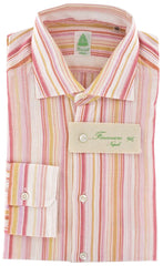 Finamore Napoli Orange White, Pink Striped Cotton Shirt 15.75/40