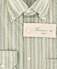 Finamore Napoli Green Striped Cotton Shirt -Extra Slim Fit - 16/41