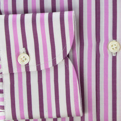 Finamore Napoli Pink White, Purple Striped Cotton Twill  Shirt 16/41