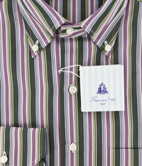Finamore Napoli Green White,Purple,Burgunday,Blue Striped Shirt15.75/40