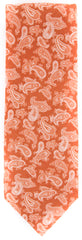 Finamore Napoli Orange, White Paisley Tie - 100% Linen - 3.5" Wide