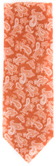 Finamore Napoli Orange, White Paisley Tie - 100% Linen - 3.5" Wide