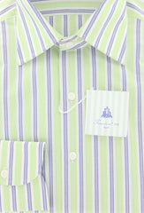 Finamore Napoli Green White, Navy Blue Striped Cotton Shirt 15.75/40