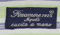 Finamore Napoli Green White, Navy Blue Striped Cotton Shirt 15.75/40