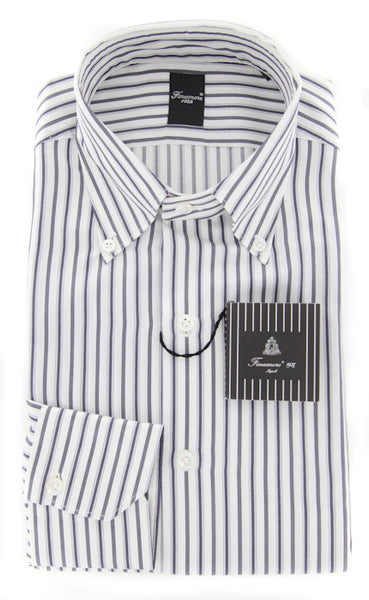 Finamore Napoli Gray Striped Cotton Twill Shirt 15.75/40