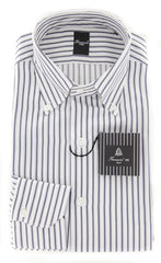 Finamore Napoli Gray Striped Cotton Twill Shirt  15.75/40