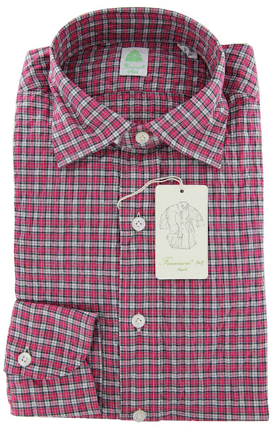 Finamore Napoli Pink Plaid Cotton Shirt - Extra Slim Fit - 16/41