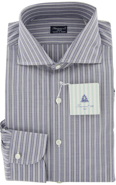 Finamore Napoli Gray Extra Wide Spread Collar Shirt 16/41
