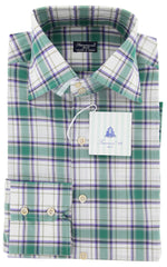 Finamore Napoli Green White, Purple, Beige Plaid Shirt 15.75/40