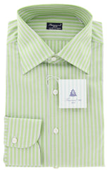 Finamore Napoli Green White, Blue Striped Shirt - Slim Fit - 16/41