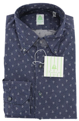 Finamore Napoli Navy Blue Floral Shirt - Extra Slim Fit - 16/41