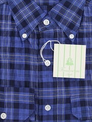 Finamore Napoli Blue Plaid Cotton Plain Weave Shirt 15.75/40
