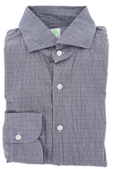 Finamore Napoli Blue Plaid Cotton Plain Weave Shirt 16/41