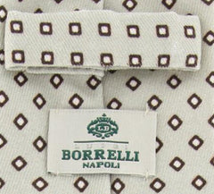 Luigi Borrelli Beige - White, Brown Geometric Tie - 2.75" x 58"