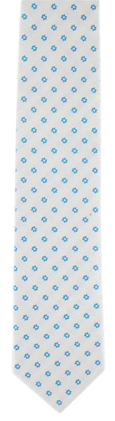 Borrelli White and Turqoise Blue Floral Tie - 2.75"