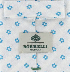 Borrelli White and Turqoise Blue Floral Tie - 2.75"