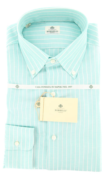 Luigi Borrelli Green Striped Shirt - Slim - 17/43 - (DR457RALPH)