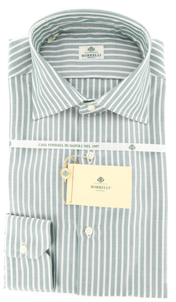 Borrelli Green Striped Shirt - Extra Slim - 16/41 - (EV5141ROY)