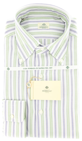 Luigi Borrelli Green Striped Cotton Shirt - Slim - (GB5924) - Parent
