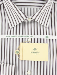 Luigi Borrelli Brown Striped Shirt - Plain Weave - 15.75/40