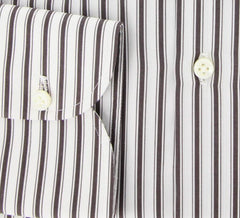 Luigi Borrelli Brown Striped Shirt - Plain Weave - 15.75/40