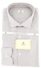 Borrelli Brown Striped Cotton Shirt - Medium Spread Collar - 15.5/39