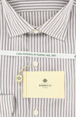 Luigi Borrelli Brown Striped Medium Spread Shirt -Slim Fit - 17.5/44